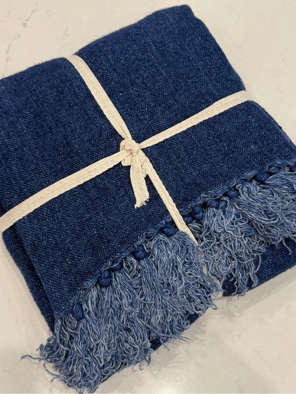 Indigo Navy Blue Fringe Throw Blanket 51”x67”